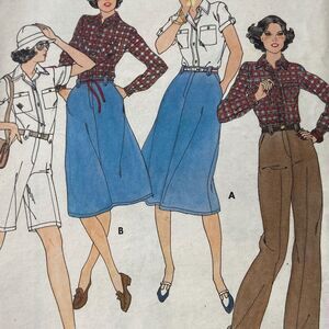 Butterick 5979 Pattern Top Skirt Pant Short Miss 6 Vintage Long Knee Full Button